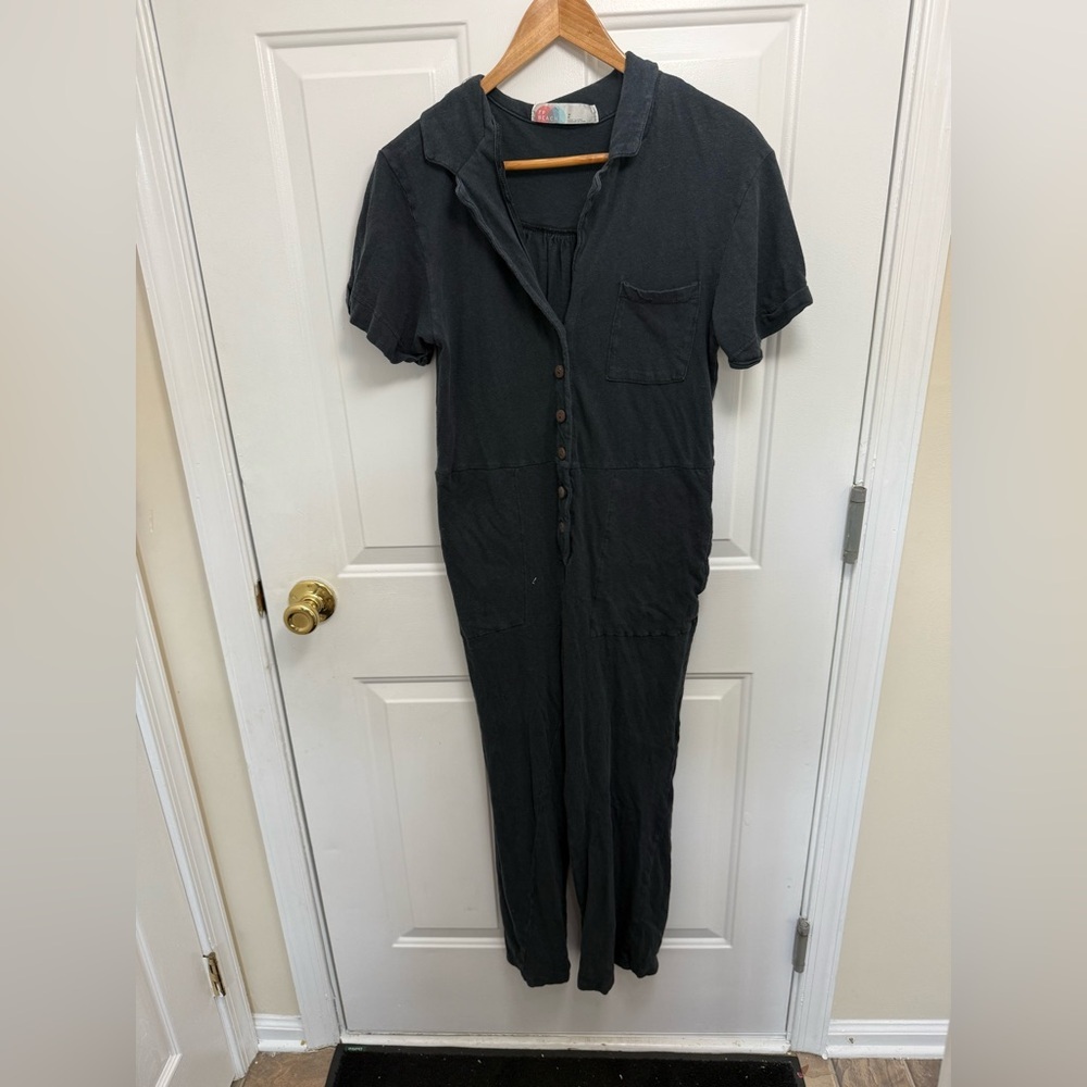 Free People Beach Navy Blue Short Sleeve Jumpsuit Size Small Summer Casual